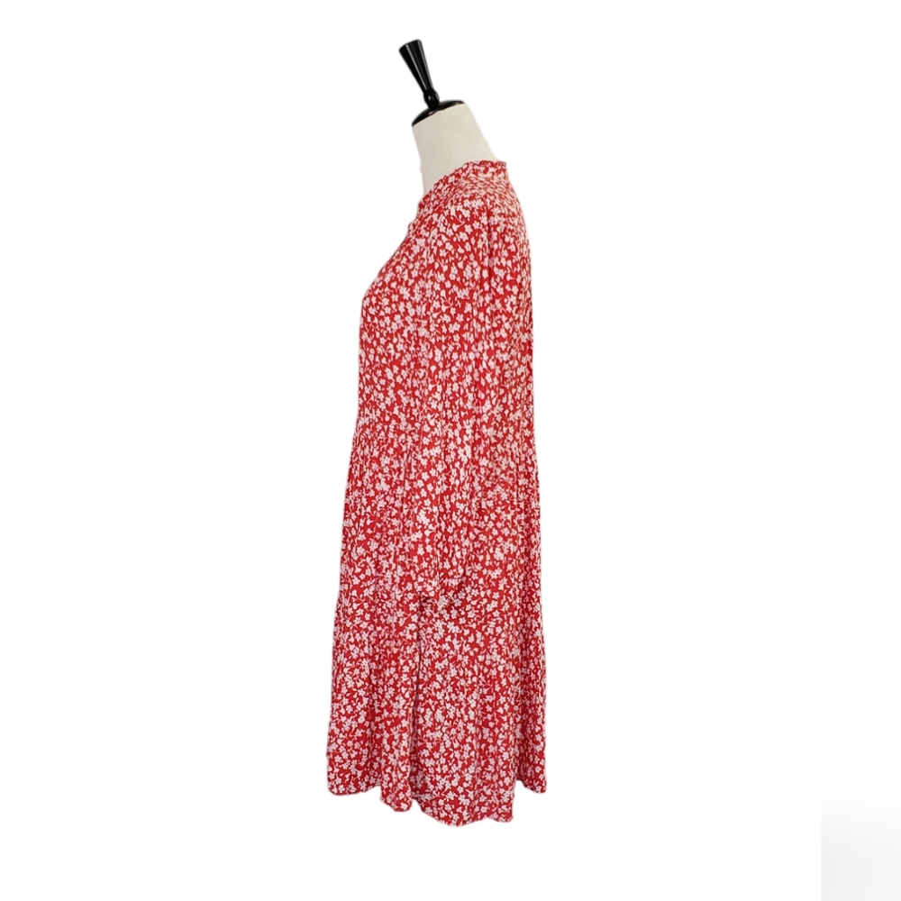 J. Crew Ditsy Floral Tiered Shirtdress Sz S  Red White Cottagecore Twee Prarie - Picture 6 of 13